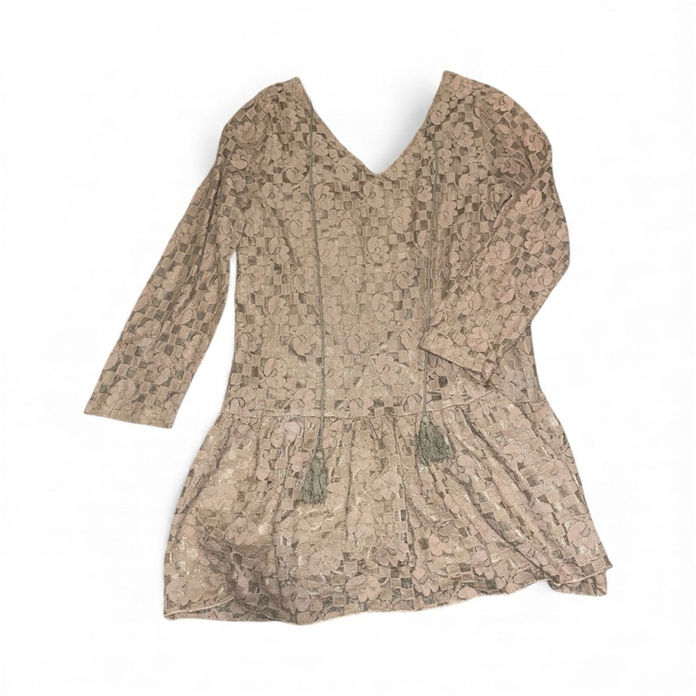 Velzera Tan Lace Dress with Tassel Accents